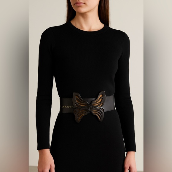 Yves Saint Laurent Iconic Vintage 1970's Black Butterfly Oversized Buckle - Picture 1 of 7